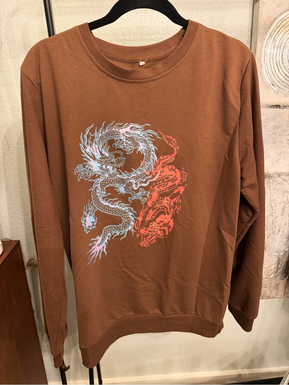 Brown Dragon Graphic Crewneck  Shirt - Men